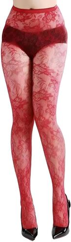 Lace Tights Lace Stockings Sunflower Fishnet Stockings for Women Leggings Floral Pantyhose 1Pcs（Red One Size） in Kuwait