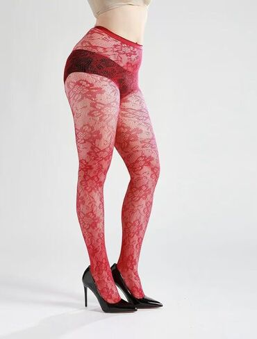 Lace Tights Lace Stockings Sunflower Fishnet Stockings for Women Leggings Floral Pantyhose 1Pcs（Red One Size） in Kuwait