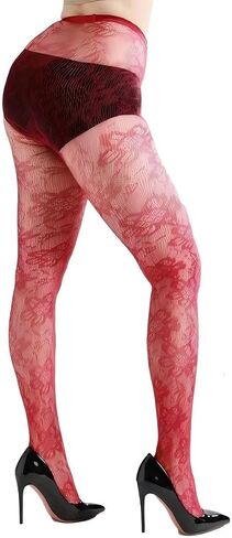 Lace Tights Lace Stockings Sunflower Fishnet Stockings for Women Leggings Floral Pantyhose 1Pcs（Red One Size） in Kuwait