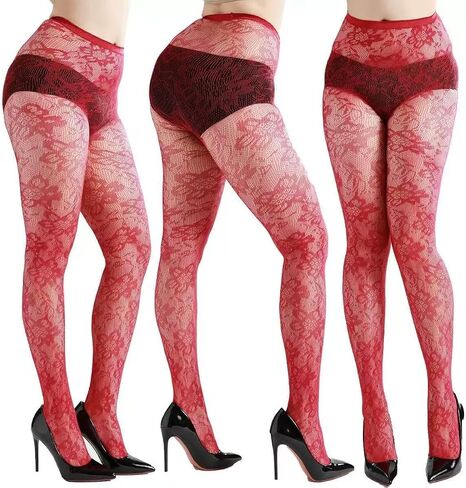 Lace Tights Lace Stockings Sunflower Fishnet Stockings for Women Leggings Floral Pantyhose 1Pcs（Red One Size） in Kuwait