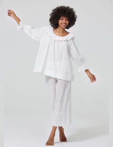 Medieval Gothic Blouse with Lace Puff Sleeves Victorian Steampunk Shirt for Women 100% Cotton Pajamas Top in Kuwait