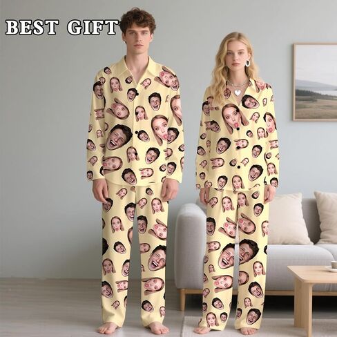 Personalized Pajamas Custom Pet Face Matching Pajama Sets for Couples Funny Photo Christmas Vacations Pjs for Women Men in Kuwait