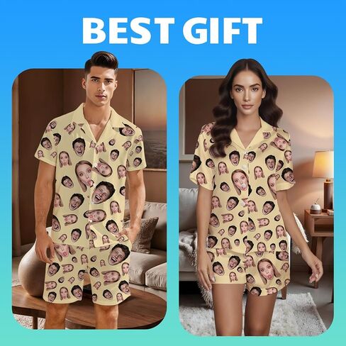 Personalized Pajamas Custom Pet Face Matching Pajama Sets for Couples Funny Photo Christmas Vacations Pjs for Women Men in Kuwait