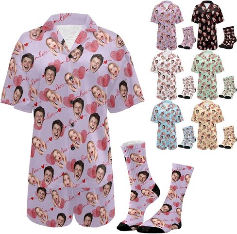 Personalized Pajamas Custom Pet Face Matching Pajama Sets for Couples Funny Photo Christmas Vacations Pjs for Women Men in Kuwait