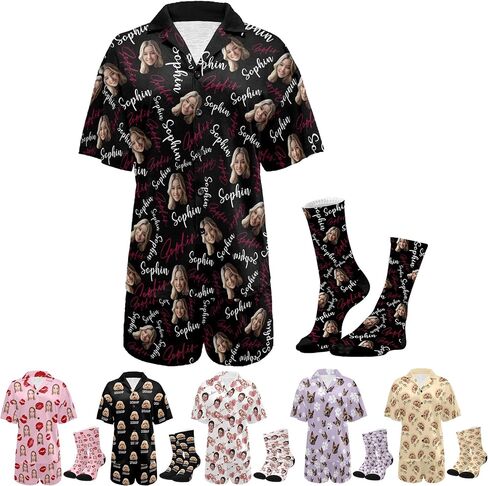Personalized Pajamas Custom Pet Face Matching Pajama Sets for Couples Funny Photo Christmas Vacations Pjs for Women Men in Kuwait