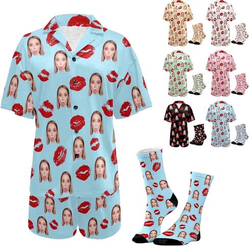 Personalized Pajamas Custom Pet Face Matching Pajama Sets for Couples Funny Photo Christmas Vacations Pjs for Women Men in Kuwait