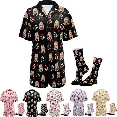 Personalized Pajamas Custom Pet Face Matching Pajama Sets for Couples Funny Photo Christmas Vacations Pjs for Women Men in Kuwait