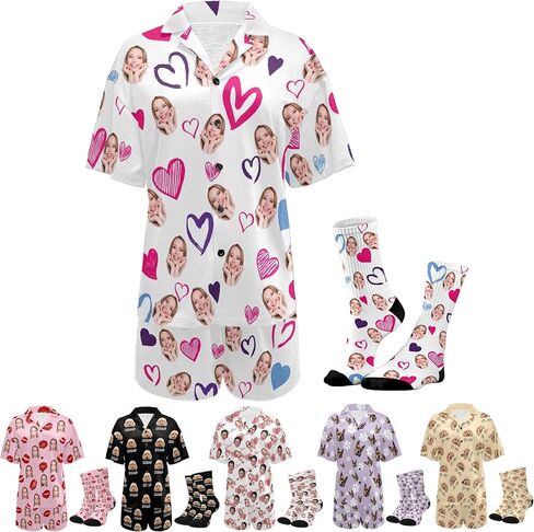 Personalized Pajamas Custom Pet Face Matching Pajama Sets for Couples Funny Photo Christmas Vacations Pjs for Women Men in Kuwait