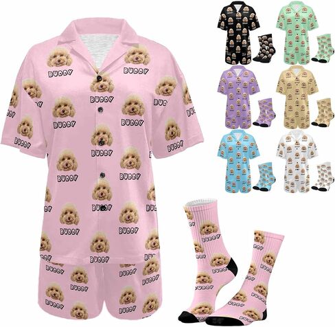 Personalized Pajamas Custom Pet Face Matching Pajama Sets for Couples Funny Photo Christmas Vacations Pjs for Women Men in Kuwait