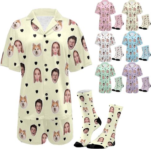 Personalized Pajamas Custom Pet Face Matching Pajama Sets for Couples Funny Photo Christmas Vacations Pjs for Women Men in Kuwait