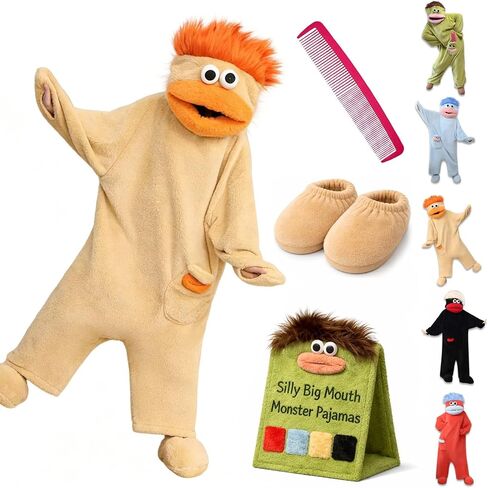 Goofy Fleece Onesies Adults Silly Big Mouth Monster Pajamas Funny Plush Hooded Loungewear Jumpsuit with Hair and Comb in Saudi Arabia