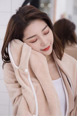 Bathrobes Wearable Quick-Dry Shower Wrap for Women,Wearable After Bath Towel Set,Towel Dress with Pocket Adjustable Spa Bathrobe Travel-Friendly Bath Wrap(Khaki) in Kuwait
