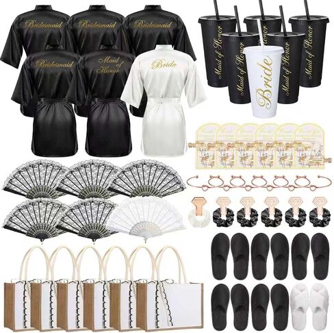 54 Pcs (6 Sets) Bride Bridesmaid Robes for Wedding Day Bridal Bachelorette Party in Saudi Arabia