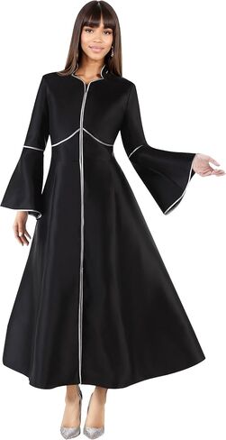 Tally Taylor Women’s Elegant Church Attire - One-Piece Cassock Robe with Rhinestone Trim – Sizes 8 to 18 - Black Royal White (US, Numeric, 18, Regular, Regular, Black/Silver) in Saudi Arabia