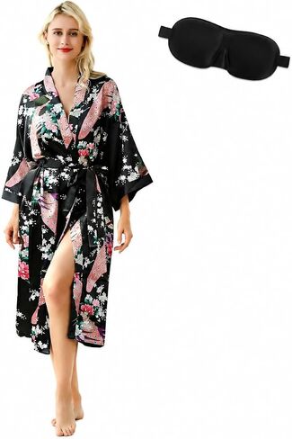 Women’s Floral Satin Kimono Robe Short Lightweight Getting Ready Robe Soft Bathrobe Bridesmaid Sleepwear in Saudi Arabia