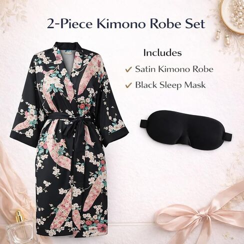 Women’s Floral Satin Kimono Robe Short Lightweight Getting Ready Robe Soft Bathrobe Bridesmaid Sleepwear in Saudi Arabia