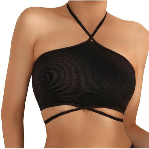 Women's Criss Cross Halter Bra No Underwire Strapless Crop Cami Yoga Bralette Tube Top Seamless Push Up Bandeau Bras in Kuwait