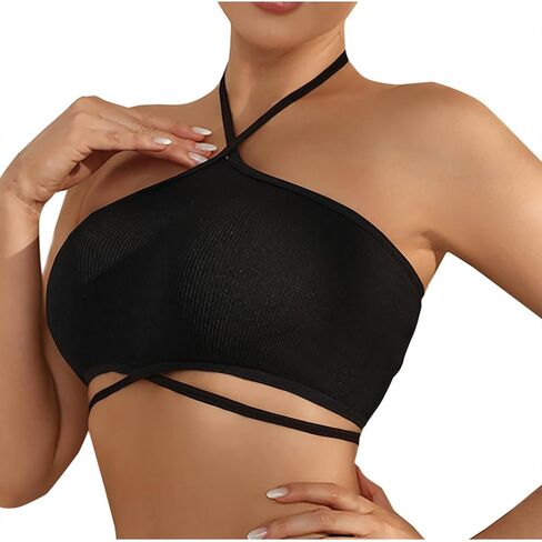 Women's Criss Cross Halter Bra No Underwire Strapless Crop Cami Yoga Bralette Tube Top Seamless Push Up Bandeau Bras in Saudi Arabia