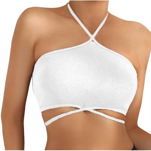 Women's Criss Cross Halter Bra No Underwire Strapless Crop Cami Yoga Bralette Tube Top Seamless Push Up Bandeau Bras in Saudi Arabia