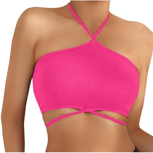Women's Criss Cross Halter Bra No Underwire Strapless Crop Cami Yoga Bralette Tube Top Seamless Push Up Bandeau Bras in Saudi Arabia