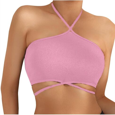 Women's Criss Cross Halter Bra No Underwire Strapless Crop Cami Yoga Bralette Tube Top Seamless Push Up Bandeau Bras in Saudi Arabia