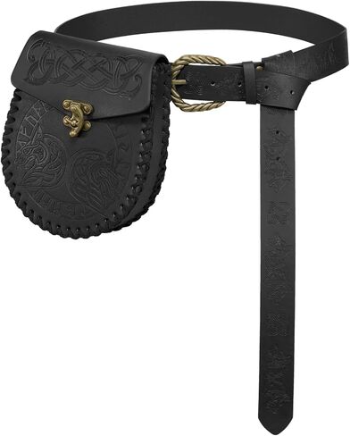 YESSA Renaissance Accessories,Medieval Viking Embossed Leather Belt Pouch,Ren Faire LARP Cosplay Pirate Costume,Brown A in Kuwait