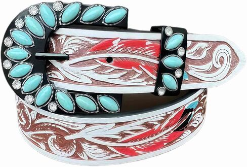 Turquoise Belt for Women, Brown Western Leather Belts for Women, Vintage Country Cowgirl Belt, Western Wear Boho Accessories in Kuwait