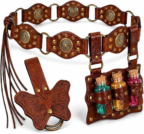 3 Pcs Brown Renaissance Belt Medieval Belt women with Potion Bottle and Butterfly Skirt Hike Renfaire Accessories Cosplay Boho in Saudi Arabia