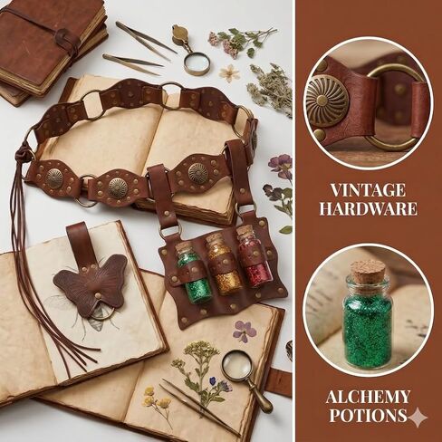 3 Pcs Brown Renaissance Belt Medieval Belt women with Potion Bottle and Butterfly Skirt Hike Renfaire Accessories Cosplay Boho in Saudi Arabia
