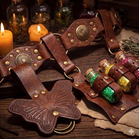 3 Pcs Brown Renaissance Belt Medieval Belt women with Potion Bottle and Butterfly Skirt Hike Renfaire Accessories Cosplay Boho in Saudi Arabia