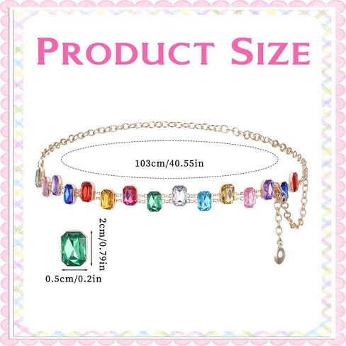 Colorful Rhinestone Chain Belt Rainbow Belt Metal Belly Chain for Women Y2K Waist Chains Adjustable Cute Decorative Accessories for Dresses Jeans in Kuwait