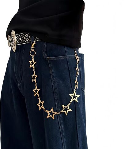 Jean Pants Chain for Women Men，Hollow Out Gold Star Wallet Chains,Punk Pocket Keychains for Hip Hop Rock Biker in Saudi Arabia