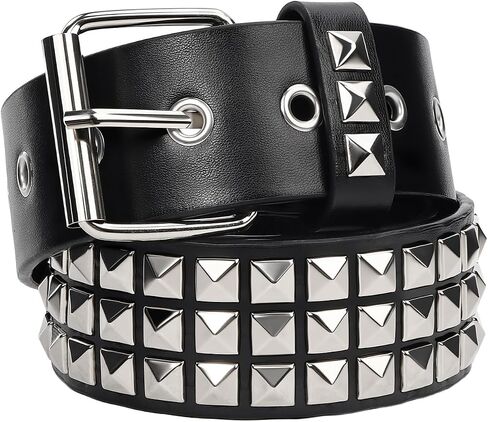 Rock Rivet Belt Gothic Belt with Pyramid Studded Punk Rivet Band for Men and Women, Black (Black, Fit Waist 29.5''- 37.4") in Saudi Arabia
