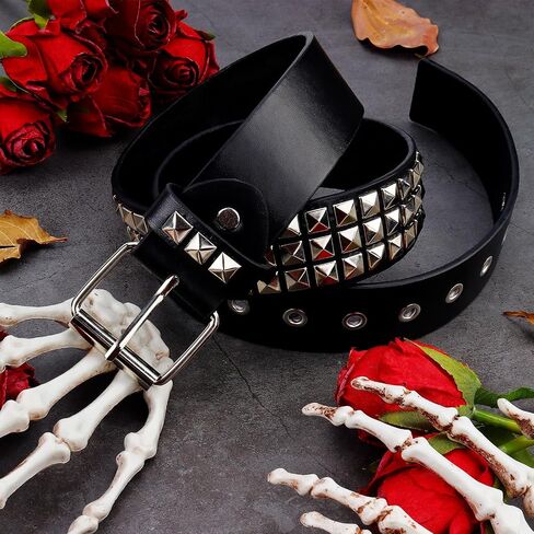 Rock Rivet Belt Gothic Belt with Pyramid Studded Punk Rivet Band for Men and Women, Black (Black, Fit Waist 29.5''- 37.4") in Saudi Arabia