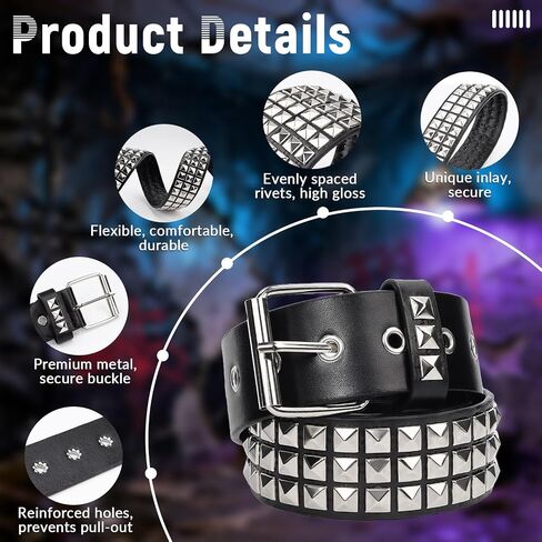 Rock Rivet Belt Gothic Belt with Pyramid Studded Punk Rivet Belts for Men Women Black in Saudi Arabia