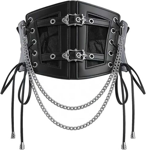Black Elastic Underbust Corset Belt for Women, Vintage Wide Lace-up Leather Waspie Waist Belt for Cosplay in Saudi Arabia