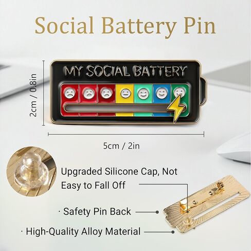 Social Battery Pin, My Social Battery Slider Pin for Introverts, Adjustable Funny Mood Tracker Enamel Pin, Cute Badge Pins for Backpacks, Bags & Clothes, Cool Funny Pins Gifts in Saudi Arabia