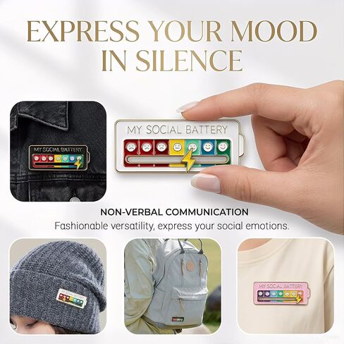 Social Battery Pin, My Social Battery Slider Pin for Introverts, Adjustable Funny Mood Tracker Enamel Pin, Cute Badge Pins for Backpacks, Bags & Clothes, Cool Funny Pins Gifts in Saudi Arabia