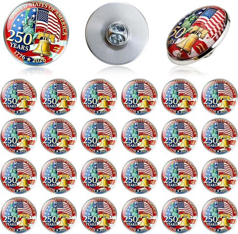 25/50PCS 250th Anniversary USA Lapel Pin – 1.2-Inch Resin-Coated US Patriot Collectible Accessories, Bulk 250th Merchandise Pins for Independence Day, 4th of July, Veterans Day – Souvenir Gifts in Saudi Arabia