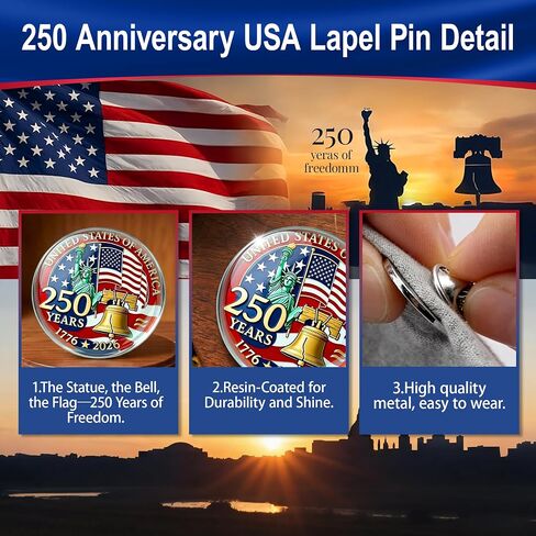 25/50PCS 250th Anniversary USA Lapel Pin – 1.2-Inch Resin-Coated US Patriot Collectible Accessories, Bulk 250th Merchandise Pins for Independence Day, 4th of July, Veterans Day – Souvenir Gifts in Saudi Arabia