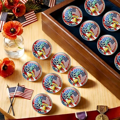 25/50PCS 250th Anniversary USA Lapel Pin – 1.2-Inch Resin-Coated US Patriot Collectible Accessories, Bulk 250th Merchandise Pins for Independence Day, 4th of July, Veterans Day – Souvenir Gifts in Saudi Arabia