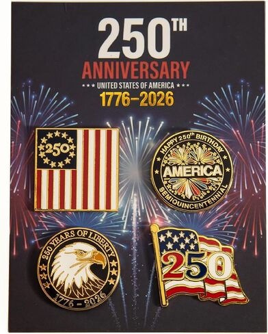 U.S. 250th Anniversary Enamel Pins Set, 1.25 Inch Patriotic Hard Enamel Lapel Pins, 2026 Independence Day Semiquincentennial Metal Badge Brooches for Coats Hats Backpacks, July 4th Gifts in Saudi Arabia