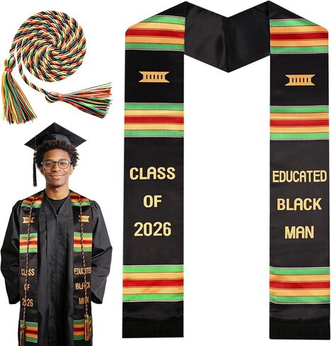 2026 African Kente Graduation Stole 2 Pack with Honor Cord, Master's Bachelor Ceremony in Saudi Arabia