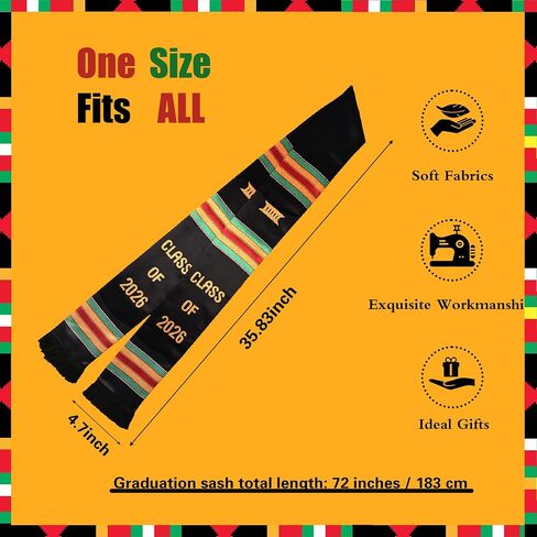 2026 African Kente Graduation Stole 2 Pack with Honor Cord, Master's Bachelor Ceremony in Saudi Arabia