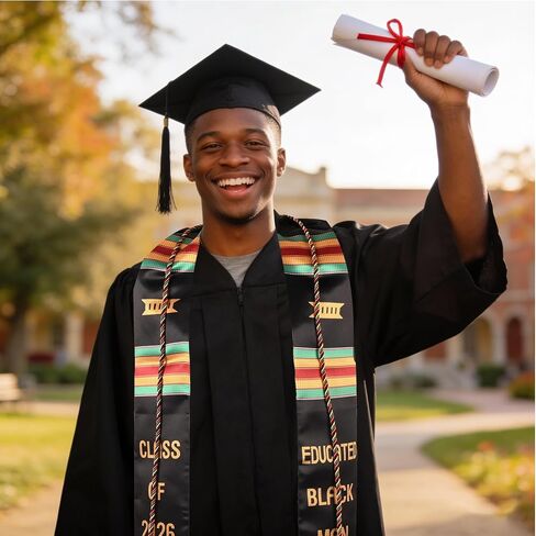 2026 African Kente Graduation Stole 2 Pack with Honor Cord, Master's Bachelor Ceremony in Saudi Arabia