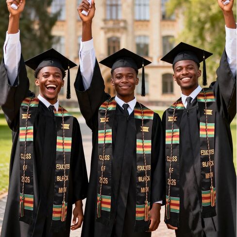 2026 African Kente Graduation Stole 2 Pack with Honor Cord, Master's Bachelor Ceremony in Saudi Arabia