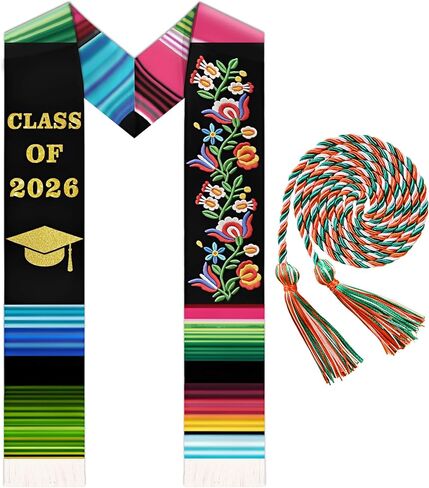 2026 Mexican Graduation Stole & Honor Cords Sash, Hispanic Printed Mexico Graduation Sash Sarape in Saudi Arabia