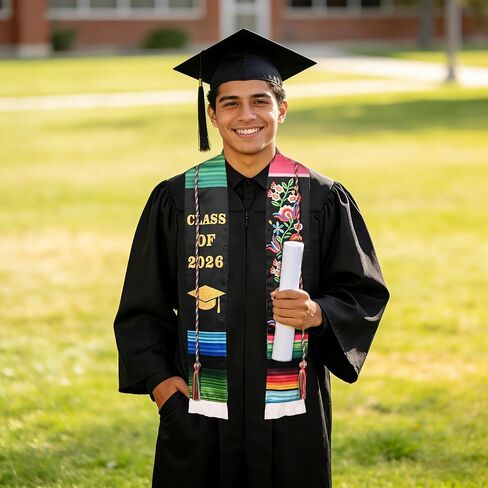 2026 Mexican Graduation Stole & Honor Cords Sash, Hispanic Printed Mexico Graduation Sash Sarape in Saudi Arabia