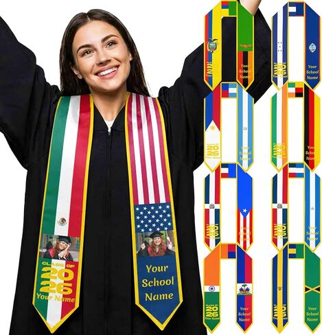 Artsadd شالات التخرج المخصصة فئة 2026 هدايا التهنئة، وشاح الأعلام المكسيكية الأمريكية 2026 هدايا التخرج in Kuwait