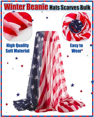 Shyyween 8 Pcs Patriotic American Flag Scarf 4th of July Long Shawl Unisex Chiffon Red White Blue USA Flag Scarf 35 x 71 Inch for Election Day Independence Day Gift in Kuwait